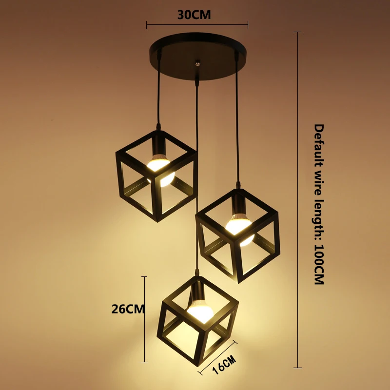 Черный ретро-железо промышленной эры 3 подвеска в форме головы огни E27 Светодиодный может разработать собственные лампы для кухни гостиной спальни коридор, Ресторан