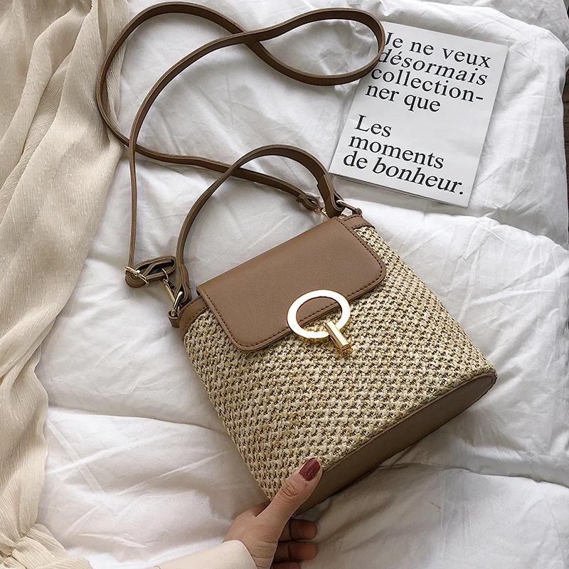 Маленькая Соломенная Сумка ведро для женщин 2021 летние сумки через плечо женские