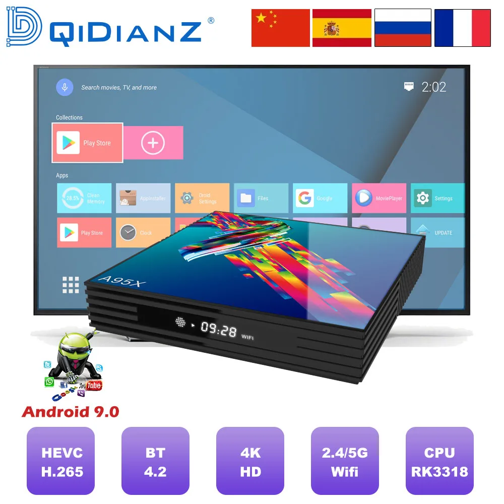 

A95X R3 Android 9.0 Smart TV BOX Google Assistant TV receiver 4K Dual Wifi BT Media player Play Store Free App Fast Set top BOX