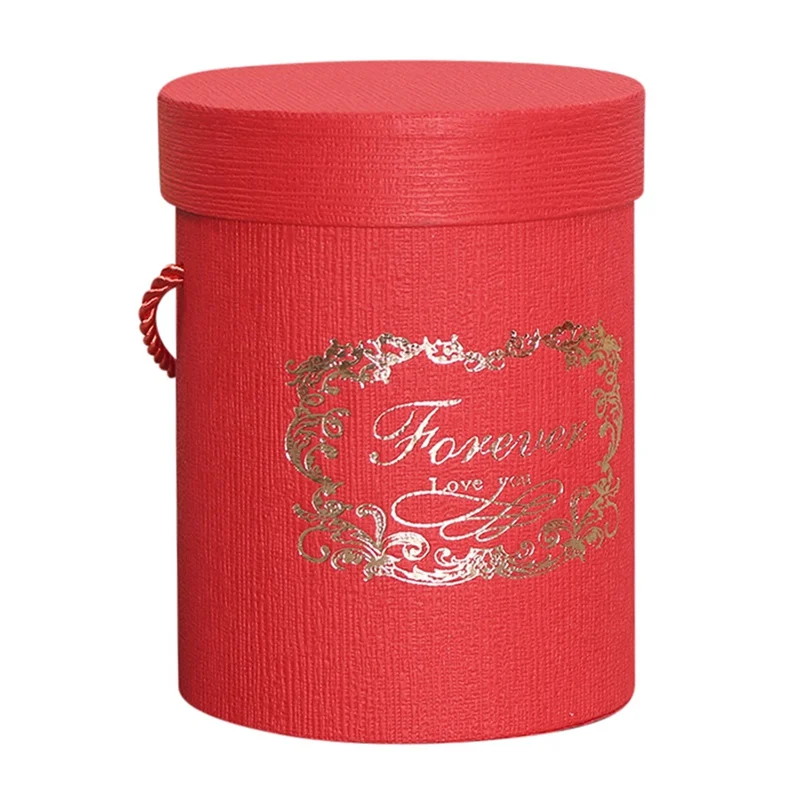 

6 colors Round Flower Paper Lid and rope Hug Boxes With Bucket Florist Gift Packaging Box Candy Bar Boxes Party Wedding Supply