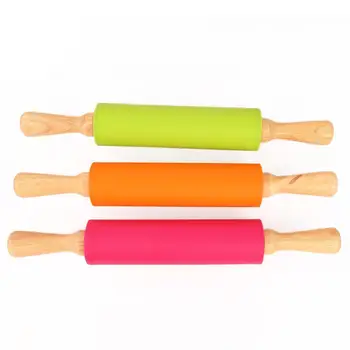 

S/M/L Non-Stick Wooden Handle Silicone Rolling Pin Tools Cooking Rolling Pin Dough Kitchen Christmas Flour Roller Baking Pa Y5I3