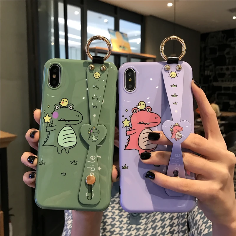 

Wrist Strap Soft Case for iPhone 8 Cases Ring Stand Holder Cute Dinosaur Crocodile Cover for iPhone X XS MAX XR 7 8 Plus 6 6S
