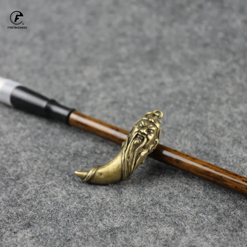 Copper Guan Gong crescent Statue Ornaments Home Decoration Accesories Chinese God of Wealth Key Chains Pendants Puer tea needle