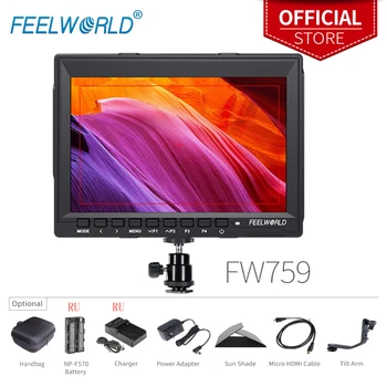 필월드 FW759 카메라 필드 DSLR 비디오 모니터, 피킹 포커스 HD 7 인치 LCD 모니터, BMPCC 캐논 소니용, 7 인치 IPS 1280x800