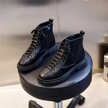 

Leather Martin boots women 2020 new autumn and winter British style retro casual women's shoes mid-tube thick heel short boots w