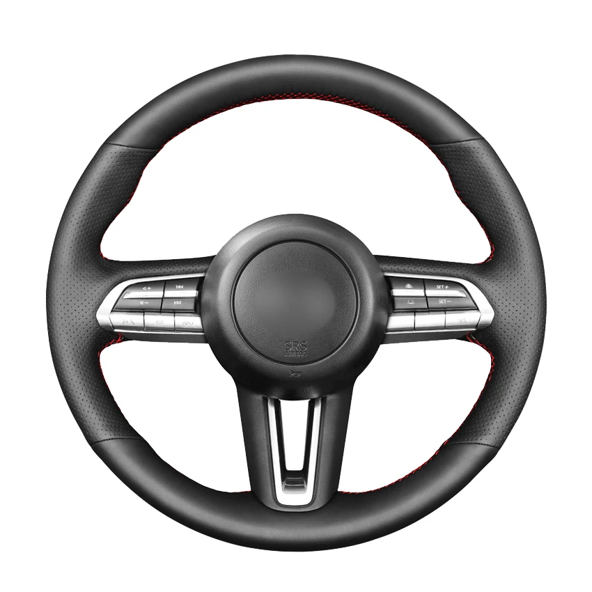

Black Genuine Leather Hand-Stitched Car Steering Wheel Cover For Mazda 3 Axela 2019 2020 CX-30 2020 MX-30 2020