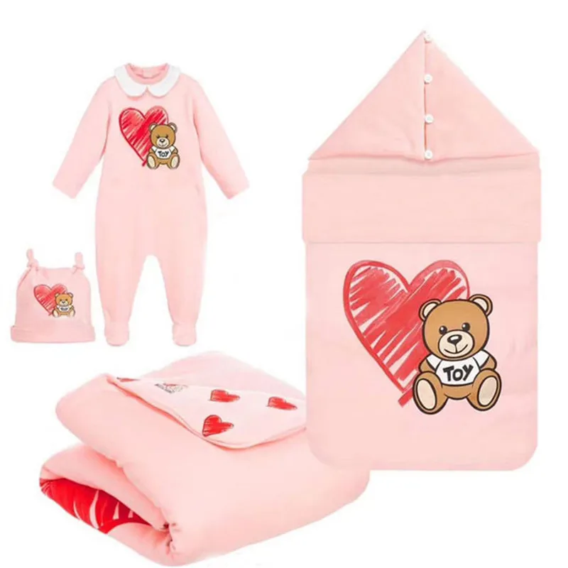 

New 3-piece fashion hatsuit creeper baby Jumpsuit cute sweetheart cuddle quilt sleeping bag Newborn Gift Set baby onesie