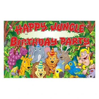 

1pcs/lot Happy Birthday Events Jungle Animals Theme Kids Boy Favors Baby Shower Party Wall Background Poster Decorations