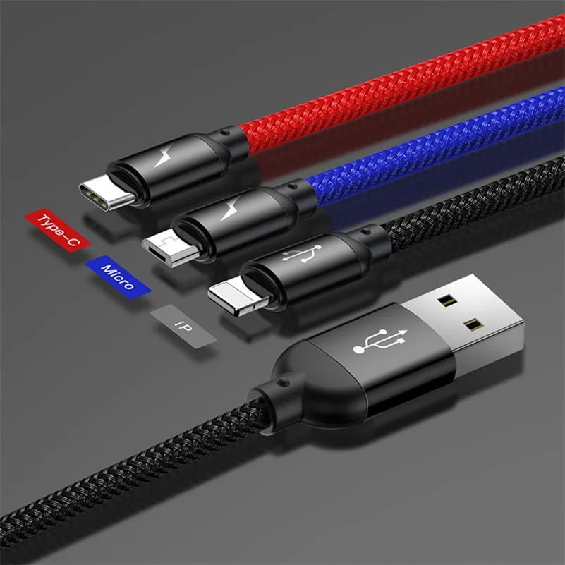 4 в 1 3 в 1 мульти usb зарядный кабель системы освещения micro usb type c кабель для iPhone samsung huawei xiaomi кабель быстрого зарядного устройства - Цвет: 3in1 IP Micro Type-c