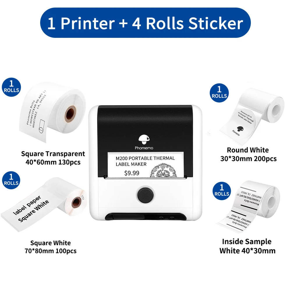 mini printer for laptop Phomemo Thermal Label Maker M200 Photo Big Sticker Printer Commercial Label QR Code,Barcode Labeler Machine Paper width:20-75mm small portable printers for travel Printers