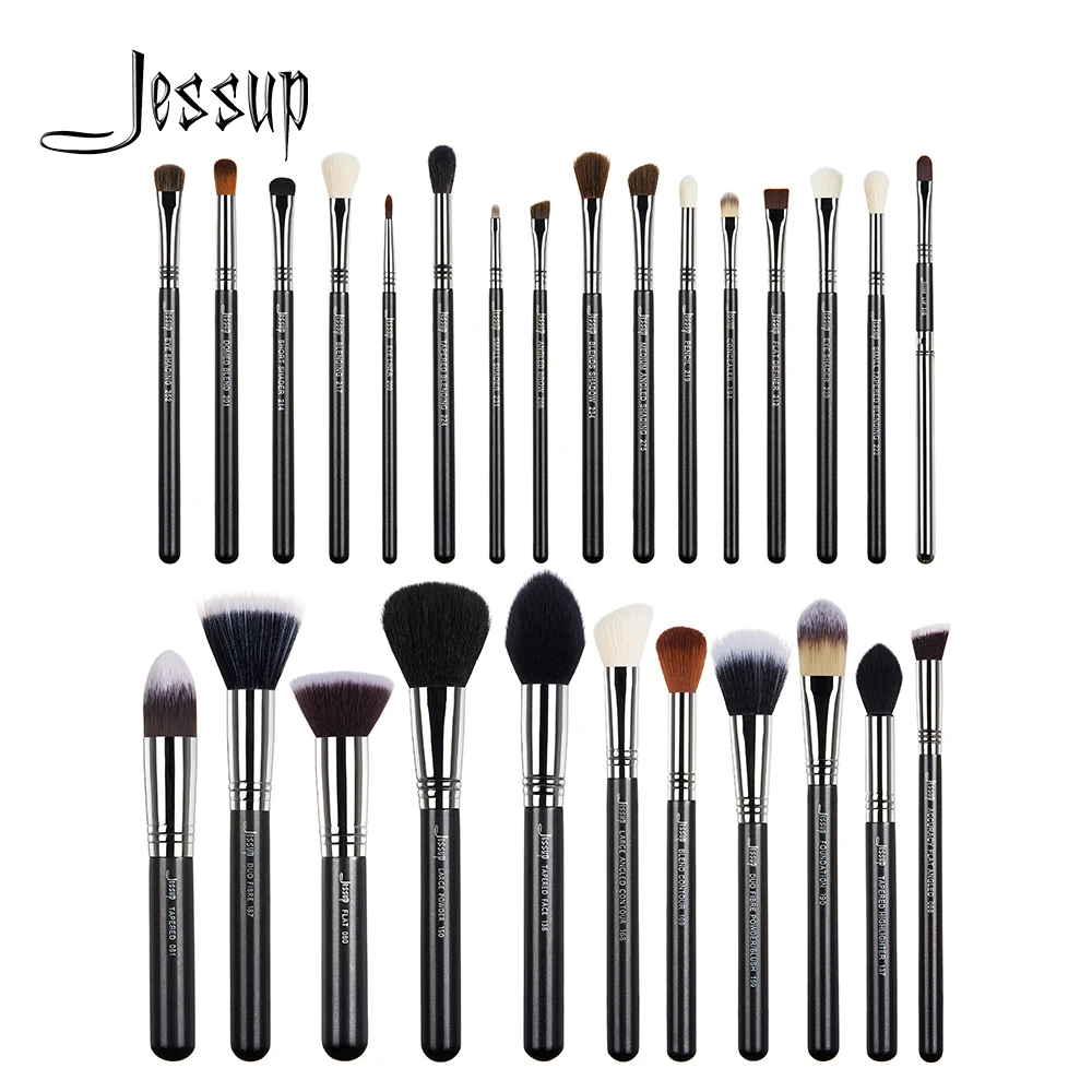 Jessup Kit de brochas de maquillaje profesional, Kit de pinceles para base,  sombra de ojos, lápices labiales, polvo, mezcla de fibra para pelo,  herramienta cosmética, 7 27 Uds.|brush kit|makeup brush set foundationmakeup