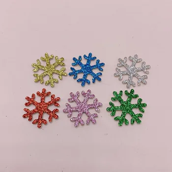 

60Pcs/lot 2cm Glitter snowflake Padded Appliques for DIY hair clip accessories and Christmas handmade ornament patch