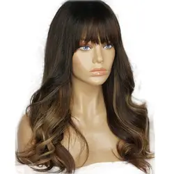 Выделите волнистые человеческие волосы парики с челкой для черных женщин 150% плотность 360 Кружева Фронтальная перуанские волосы remy средний
