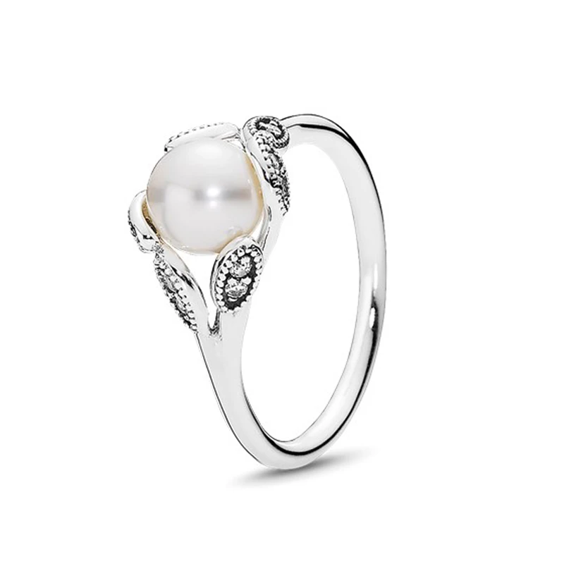 

Authentic 925 Sterling Silver Original Luminous Pearl Leaves Europe Ring For Women Bead Charm Gift DIY Jewelry