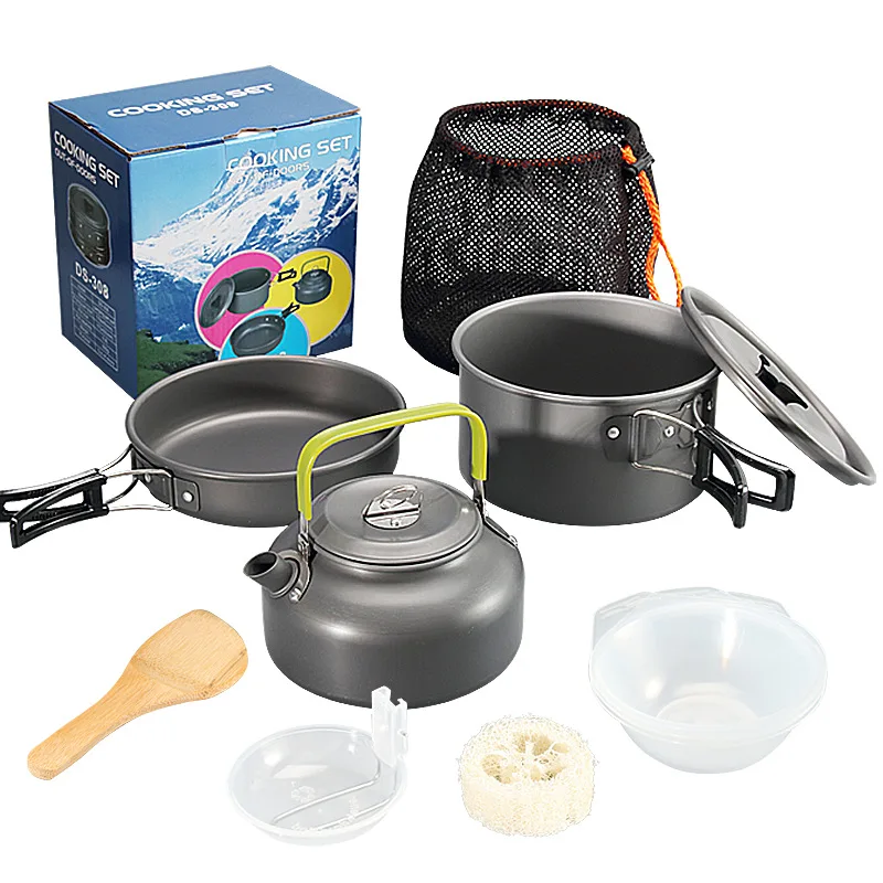 

Ultra-light Aluminum Alloy Camping Cookware Utensils Outdoor Cooking Teapot Picnic Tableware Kettle Pot Frying Pan 3pcs/Set