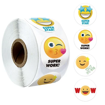 

500 Pcs Yellow Smiley Face Stickers with Personalized 4 Cute Cartoon Design reward Stickers Scrapbooking Stationery Sticker Roll