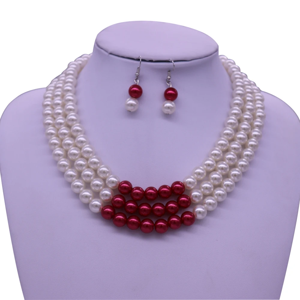 

Abadon Multi String White Red Pearl Statement Necklaces Delta Sigma Theta Sorority Fraternity DST Label Women Choker Jewelry