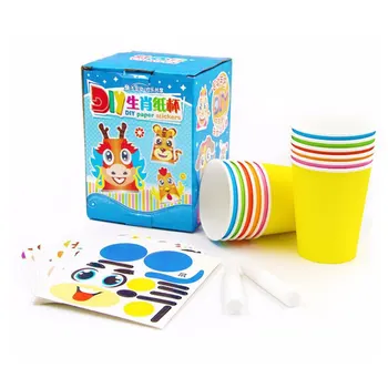 

12pcs Toddlers Animals DIY Handmade Paper Cups Sticker Material Set Kindergarten School Art Craft Developmental Toys