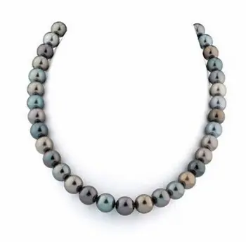 

natural10- 11mm natural tahitian back green multicolor pearl neckace 18inch