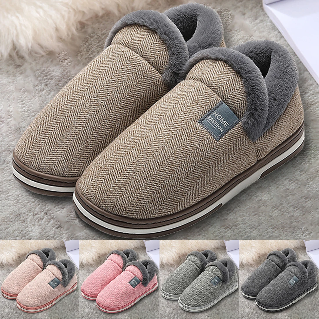 Zapatillas de casa cálidas de felpa para hombre y mujer, antideslizantes, suaves, para interior, Invierno