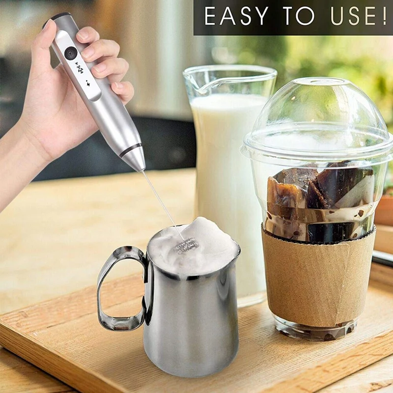 

Rechargeable Electric Milk Frother With 2 Whisks, Handheld Foam Maker For Coffee, Latte, Cappuccino, Hot Chocolate, Durable Drin