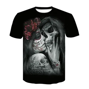 

Camiseta 2020 New T-shirt 3D Love Skull Summer Horror Shirt Short-sleeved O-neck Men's Hip-hop Shirt Male Anime Hero Hip Hop