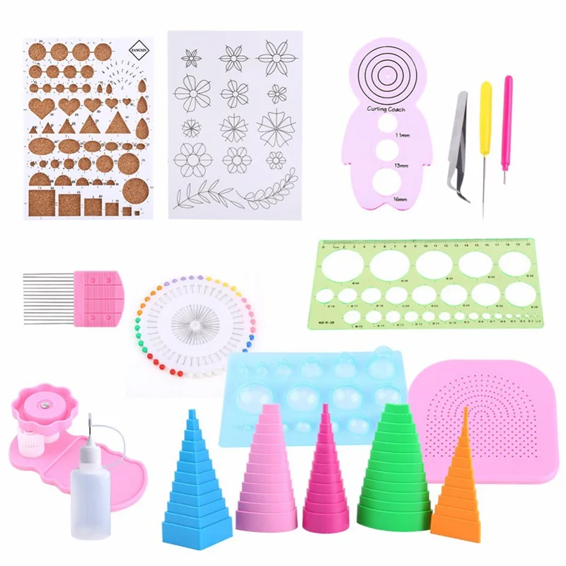 

HLZS-19Pcs DIY Paper Quilling Handmade Tools Set Template Tweezer Pins Slotted Tool Kit Paper Card Crafts Decorating Tools