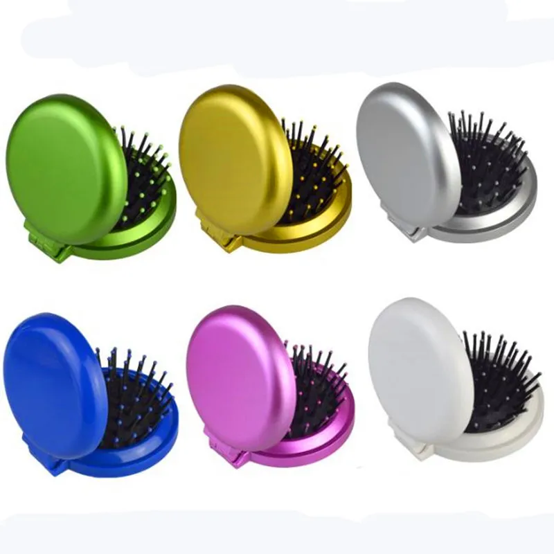 

1 Pcs Portable Lovely Girls Comb Mini Folding Comb Airbag Massage Oval Travel Hair Brush With Round Makeup Mirror Anti-static