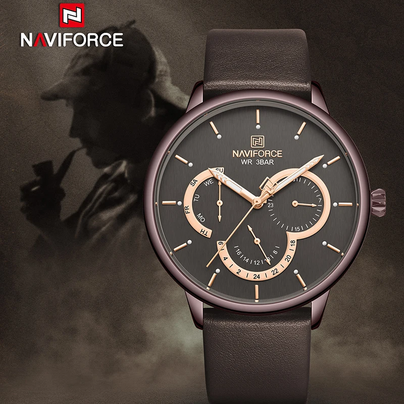 Топ бренд класса люкс NAVIFORCE для мужчин s кварцевые часы водонепроницаемые часы мужской кожаный ремешок спортивные наручные часы в стиле кэжуал для мужчин Relogio Masculino