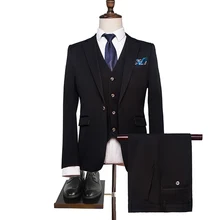 Брендовый мужской деловой костюм из 3 предметов, приталенный, хорошего качества, однотонный мужской облегающий костюм на одной пуговице, Мужской дизайнерский костюм