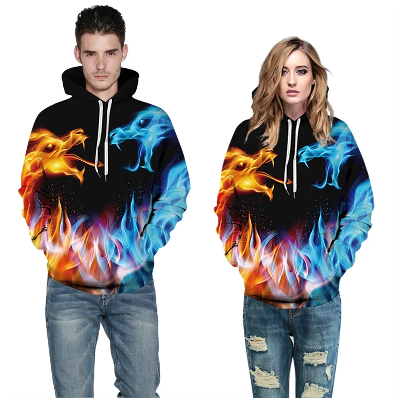 Flame Snake 3D Print Sweatshirt Hoodies Men Women Hip Hop Funny Autumn Streetwear Punk 3D Printing For Couples Clothes