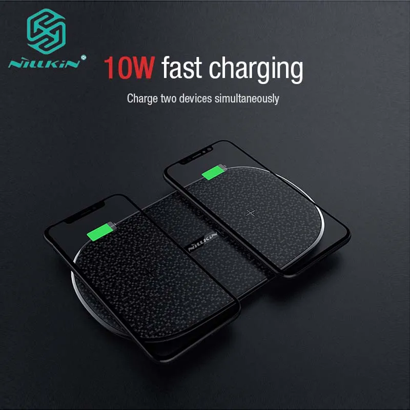 

For iPhone 11 Nillkin Qin 10W Dual Fast Wireless Charging Pad for 2 Phones with Gift Adapter for Samsung for MATE 30 for Mi 9