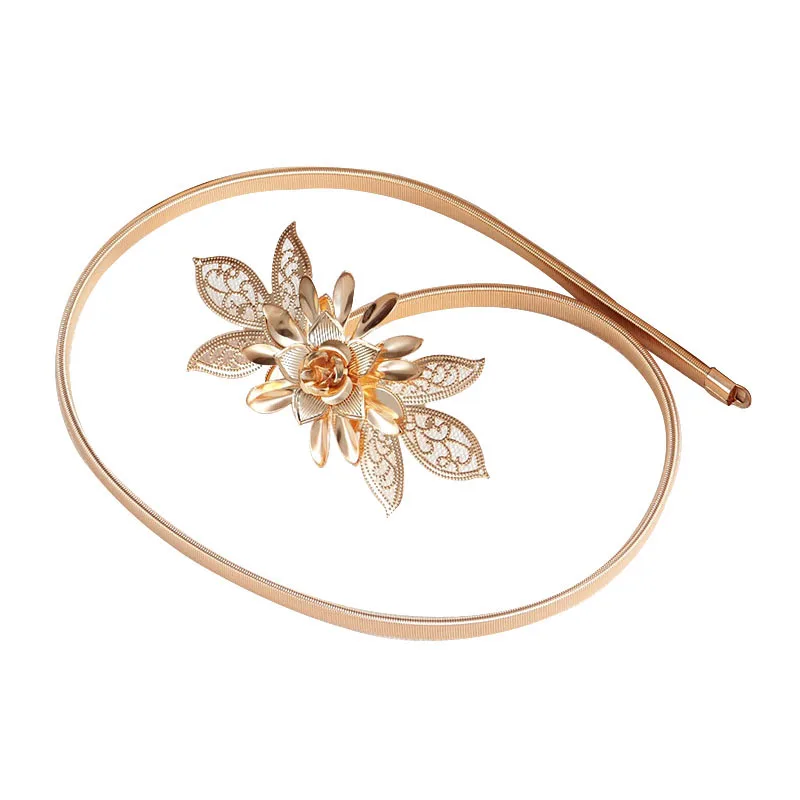 style 3 big flower Эластичные ремни для женщин и девушек, тянущийся пояс на талию, Цветочный Пояс в форме листа, Свадебный дизайнерский металлический женский пояс, cinturones para mujer - Цвет: style 3 big flower