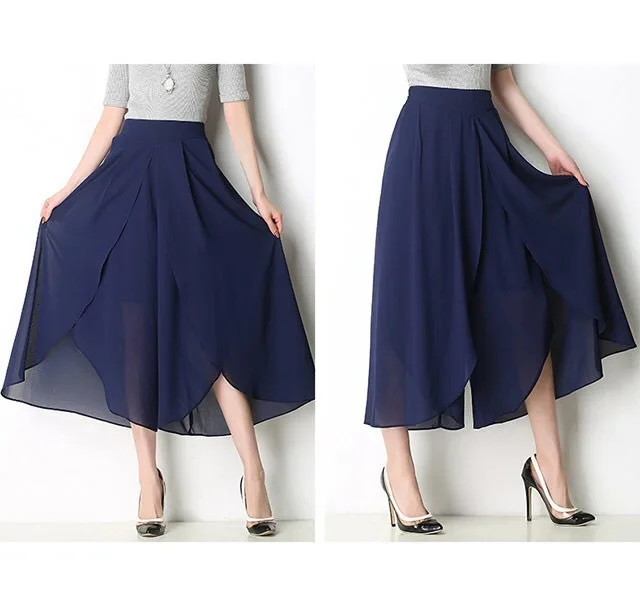 2804 Летние шифоновые широкие брюки с высокой талией для женщин свободного размера плюс 5XL одноцветные тонкие Асимметричные Прозрачные юбки брюки