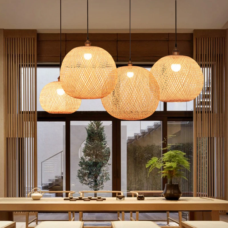

Chinese Hand Woven Bamboo Ball Pendant Lights Living Room Decoration Hanging Lamp Ceiling Chandelier Home Decor Lighting Fixture