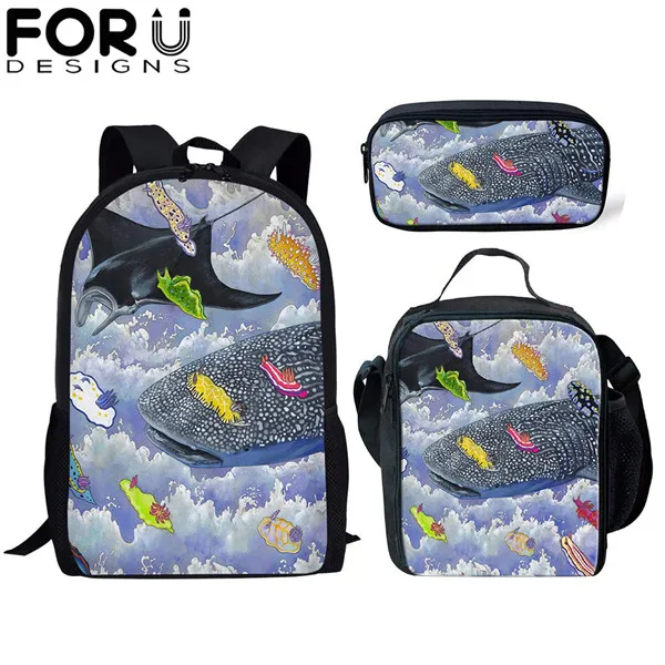 CDFB0159CGK FORUDESIGNS/комплект школьных сумок из 3 предметов для девочек, школьный рюкзак с изображением Кита, рюкзак для мальчиков, Детская сумка для книг типа «сатчел», рюкзак - Цвет: CDFB0159CGK