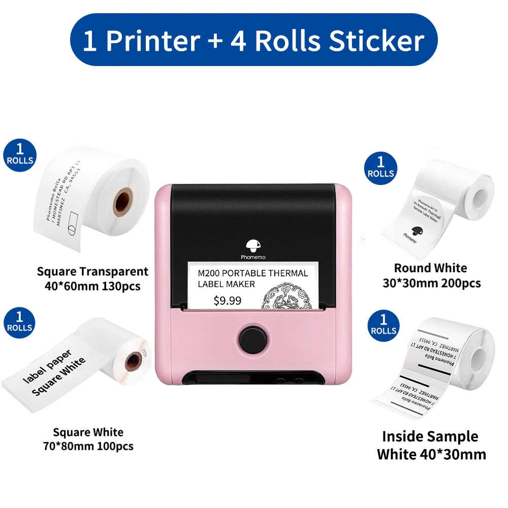 mini printer for laptop Phomemo Thermal Label Maker M200 Photo Big Sticker Printer Commercial Label QR Code,Barcode Labeler Machine Paper width:20-75mm small portable printers for travel Printers