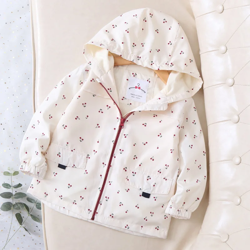 

Cherry Girl's Coat Full Print Spring and Autumn 2019 Children's Wear Coat Children's Windbreaker