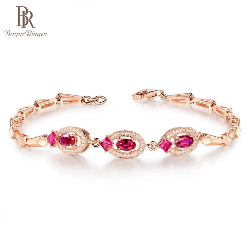 Bague Ringen Роскошный Серебряный 925 рубиновый браслет для женщин цвета розового