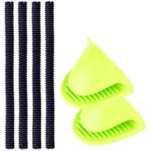 Защитные панели для духовки, 4 шт. в упаковке, Силиконовая защита для полки духовки(черный)+ 2 мини-рукавицы(зеленый), термостойкие, защита от бура