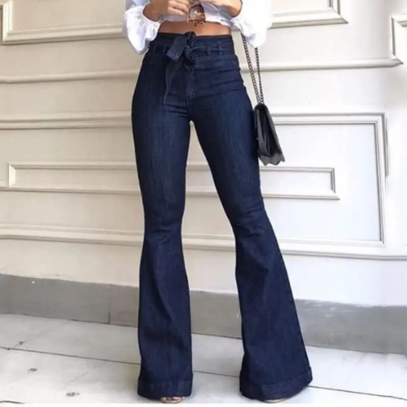 Женские джинсы с высокой талией, джинсовые расклешенные брюки, уличный стиль, синие обтягивающие сексуальные винтажные женские расклешенные брюки, расклешенные джинсы на осень