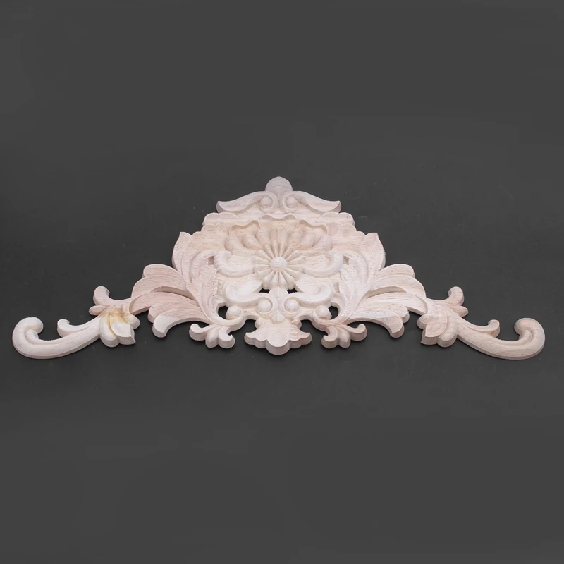 1X Rubber Wood Carved Applique Retro Furniture Craft Decor 38*15*1.2cm