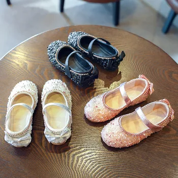 

2020 New Crystal Children's Shoes for Girls Kids Flat Birthday Wedding Party Soft Sole Leather Shoes Kid Rhinestone Dress Shoes