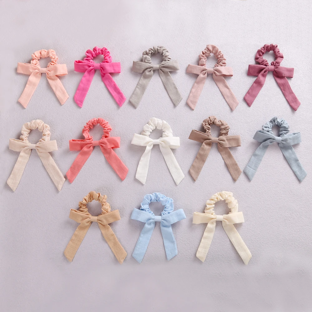 Hair Ribbon Accessories Hair Ties Hair Bands Hair Accessories Solid Color Bow Linen Girls Elastic Hair Bands Long Ribbon Ponytail Scarf Hair Tie Women Scrunchies