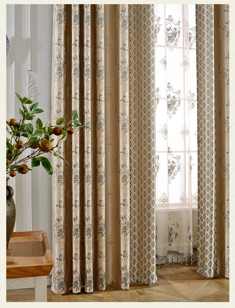 European Pastoral Jacquard Shade Curtains for Living Dining Room Bedroom