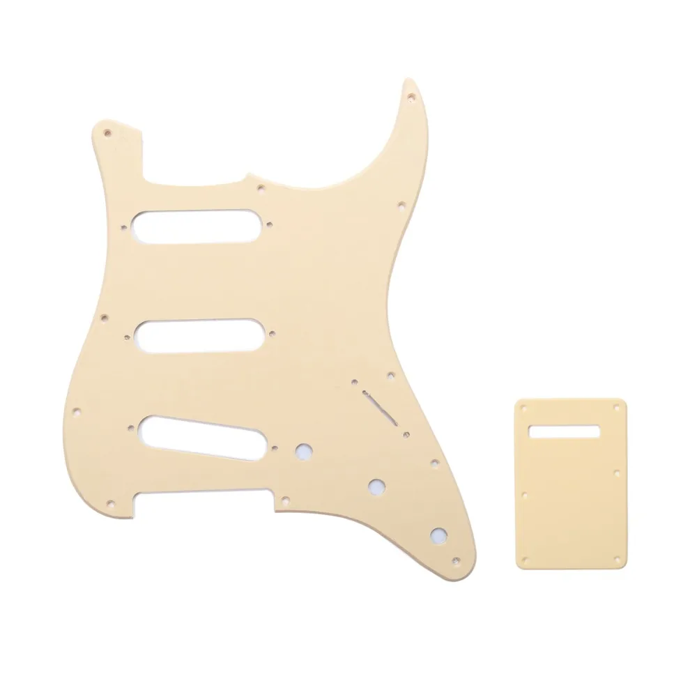Musiclily SSS 11 Hole Strat Гитара Накладка и бэкплейт набор для Fender США/мексиканский стандарт Stratocaster, 1Ply крем
