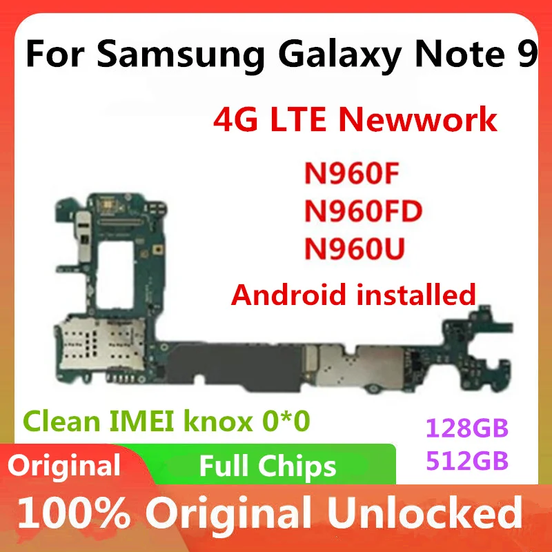 Оригинальная разблокированная материнская плата для Samsung Galaxy Note 9 N960F N960FD N960U