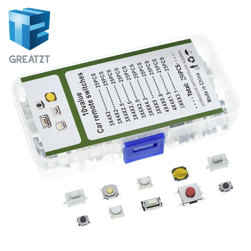 GREATZT 250PCS 10 Types Tactile Push Button Touch Switch Remote Keys Microswitch Hot Sale | Электронные компоненты и