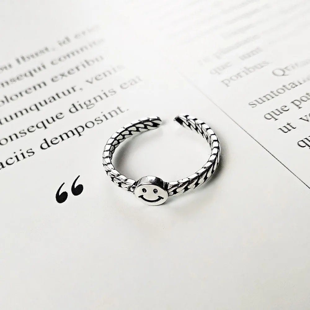 SHANICE, 925 пробы, серебряное, Открытое кольцо, для женщин, леди, панк, Винтаж, старый тайский, серебряная, для девушек, цепочка, улыбка, личность, хорошее ювелирное изделие, Anillos