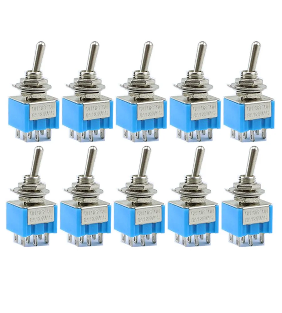 Toggle Switches 5 Pcs 3 Position Mini MTS-203 6-Pin DPDT ON-OFF-ON 6A 125VAC 